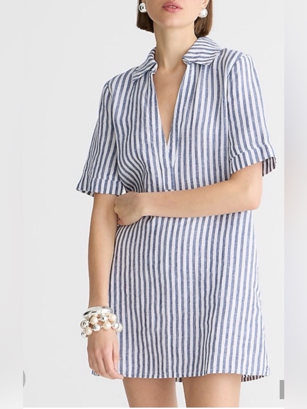 J. Crew Linen Blue and White Striped Short-Sleeve Tunic size MP